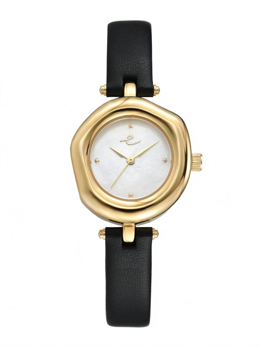 NEW ETTIKA women's open circle leather watch in black
